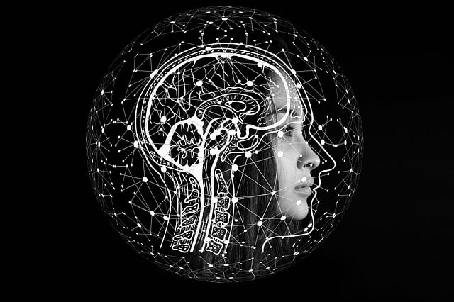 Persons brain ai Image of a person's brain and an articial network around it.